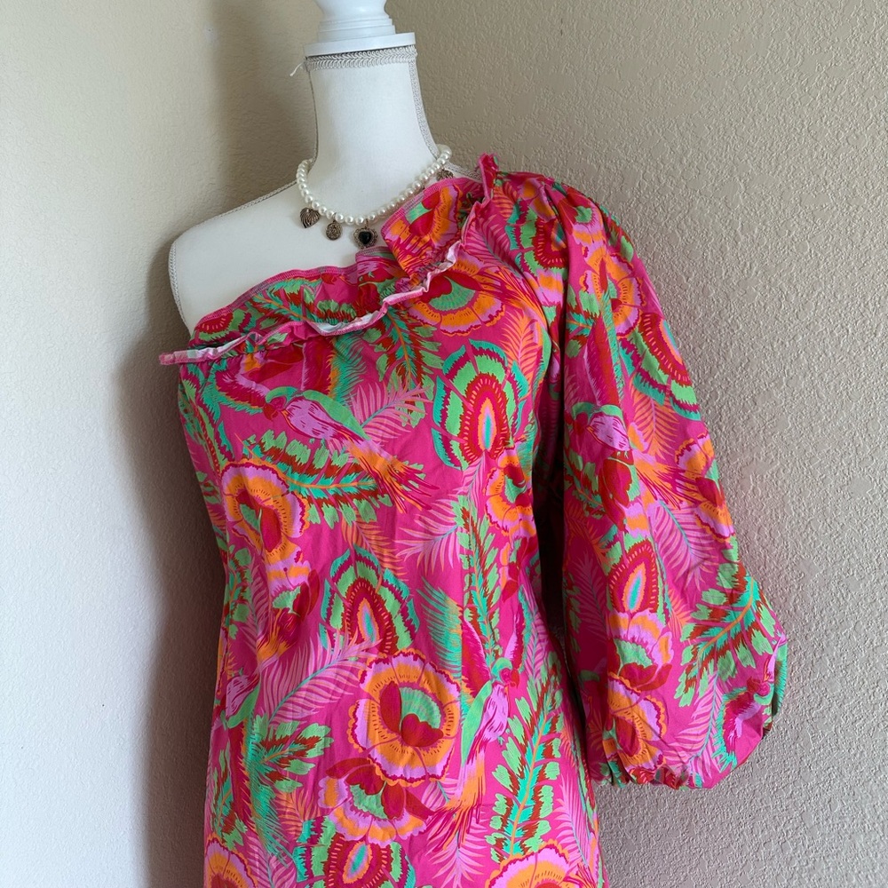 Show Me Your MuMu High Volume Floral Pink Mini Dress Sz S Ruffle Puff sleeve - Picture 3 of 10
